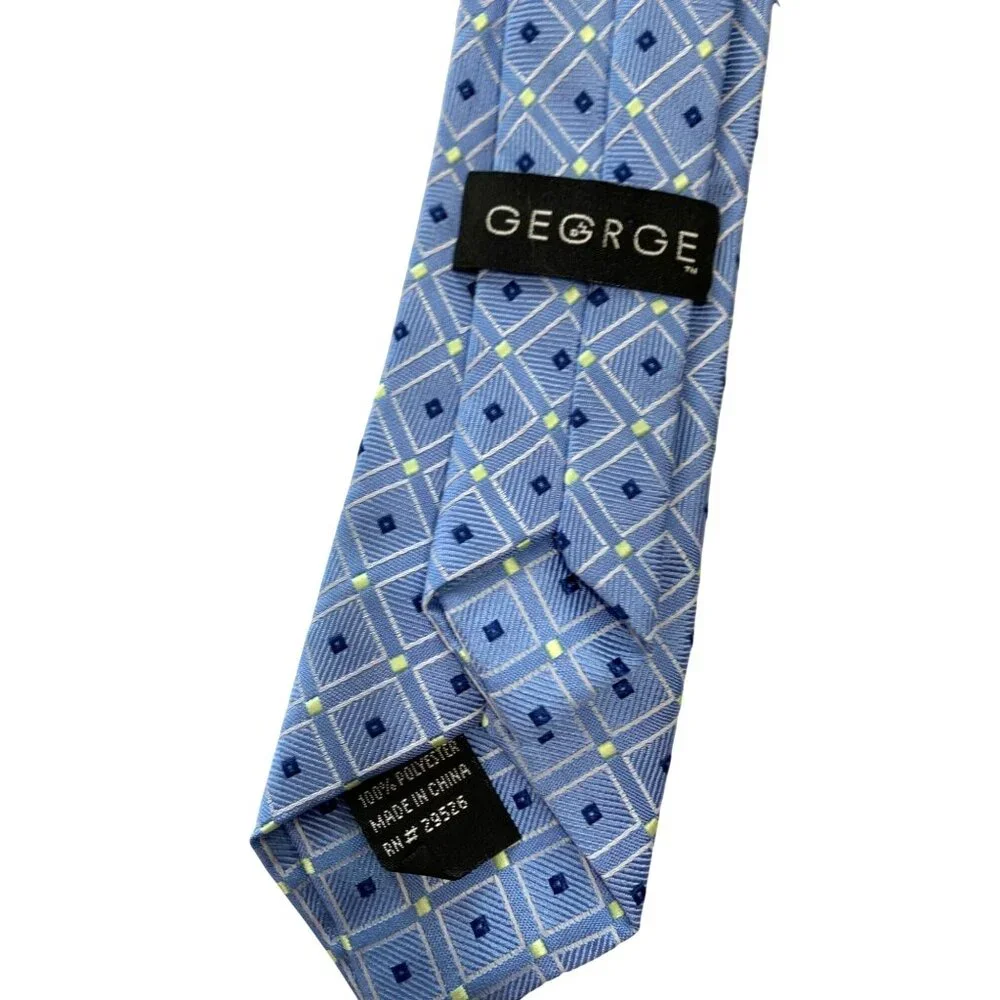 George Boys One Size Clip On Tie Light Blue Diamond Pattern Yellow